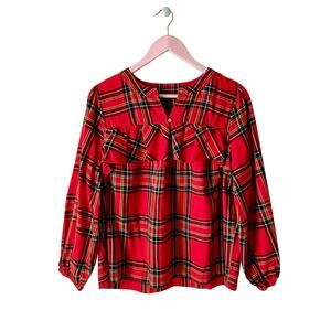 J. Crew Plaid Ruffle Button Down